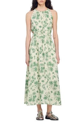 sandro Annecy Linen Blend Dress in Ecru - Green