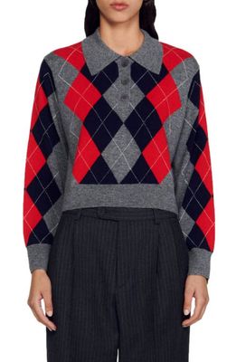 sandro Ariella Argyle Wool & Cashmere Sweater in Grey