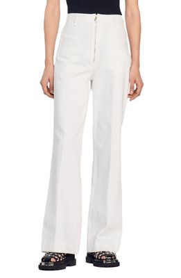 sandro Bari High Waist Cotton Pants in White