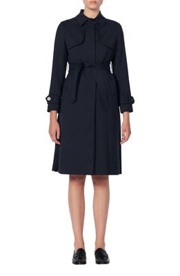 sandro Belted Wool Blend Trench Coat in Navy
