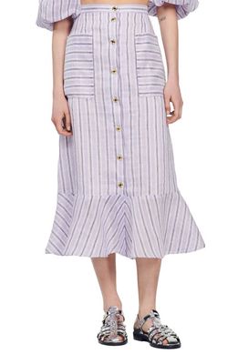 sandro Blondy Stripe Linen Blend Skirt in Lilac /Black