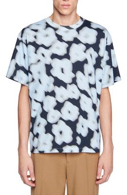 sandro Blurry Floral Cotton T-Shirt in Blue