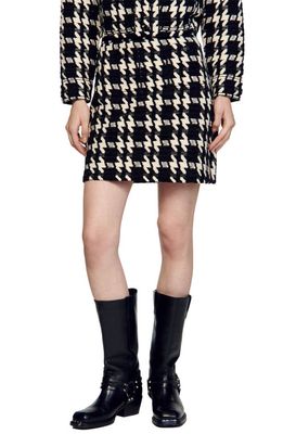 sandro Breene Houndstooth Tweed Miniskirt in Black /Ecru