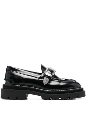 SANDRO buckle-embellished leather loafers - Black
