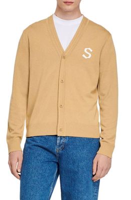 sandro Buttoned Wool Cardigan in Camel