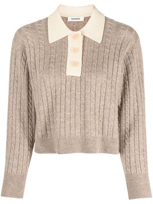 SANDRO cable-knit polo jumper - Neutrals