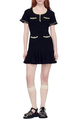 sandro Charmette Short Sleeve Sweater Dress in Black
