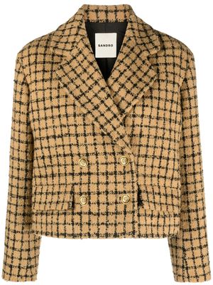 SANDRO check-pattern bouclé blazer - Neutrals