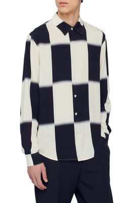 sandro Chess Check Button-Up Shirt in Ecru /Black