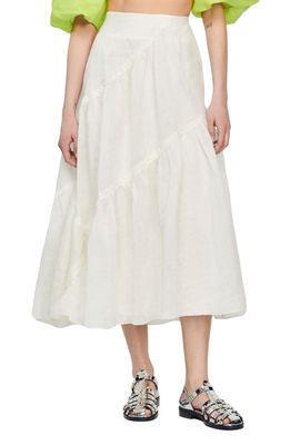 sandro Christina Tiered Linen Blend Maxi Skirt in White