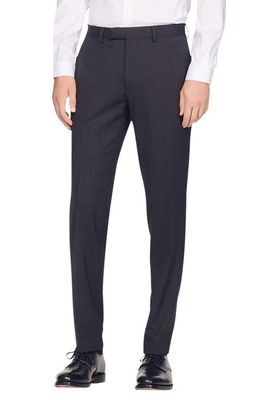 sandro Classic Fit Flat Front Stretch Wool Suit Pants in Mocked Grey