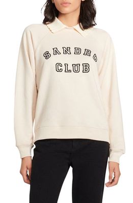 sandro Club Collar Cotton Sweatshirt in Beige