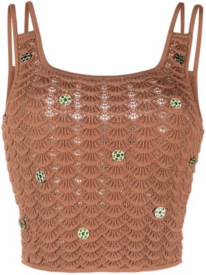 SANDRO coin-detailing scalloped tank top - Brown