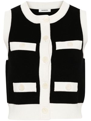 SANDRO contrast-border knitted vest - Black