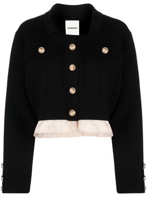 SANDRO contrast-hem cropped jacket - Black