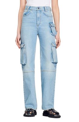 sandro Cookie High Waist Denim Cargo Jeans in Light Bu Jean