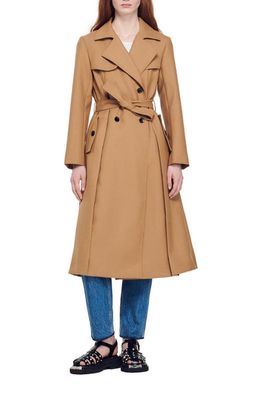 sandro Corentin Belted Trench Coat in Camel