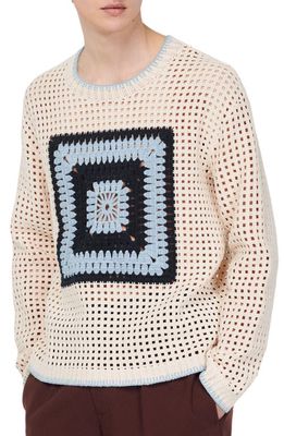 sandro Crochet Cotton Sweater in Blue