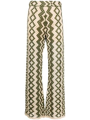SANDRO crochet-knit straight-leg trousers - Green