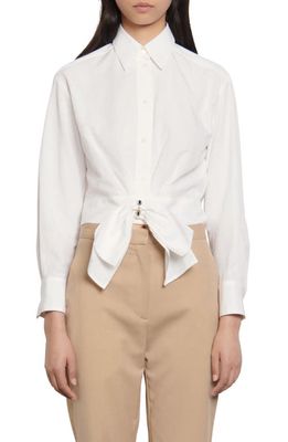sandro Crop Shirt with Removable Bow in White