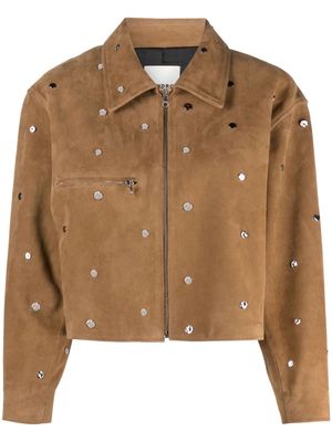 SANDRO cropped studded suede jacket - Brown