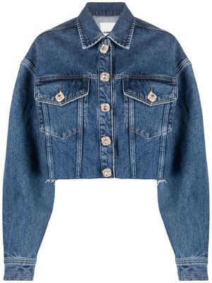 SANDRO crystal-buttons cropped denim jacket - Blue