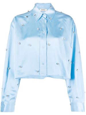 SANDRO crystal-embellished cropped shirt - Blue