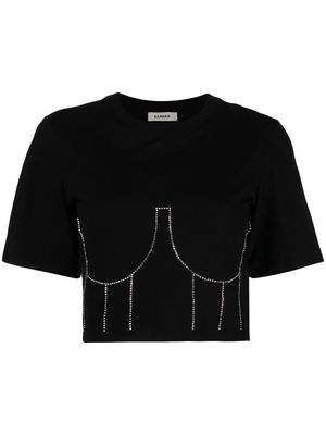 SANDRO crystal-embellished cropped T-shirt - Black