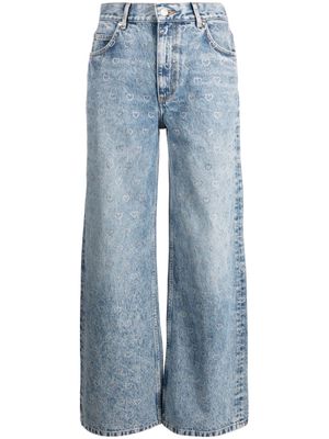 SANDRO crystal-embellished wide-leg jeans - Blue