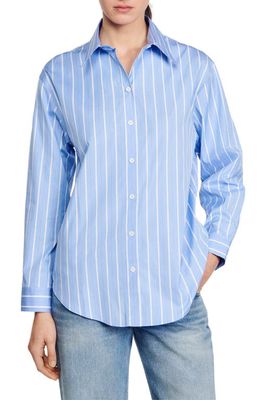 sandro Davie Stripe Lace Accent Open Back Cotton Button-Up Shirt in Blu /White