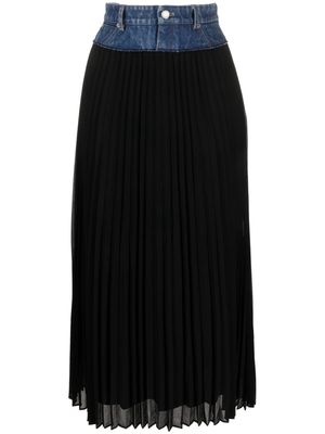 SANDRO denim-trim pleated skirt - Black
