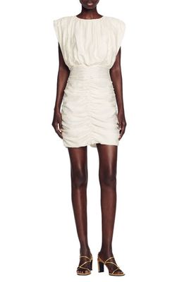 sandro Diamant Ruched Dress in Off White