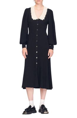sandro Dorothy Long Sleeve Midi Dress in Black