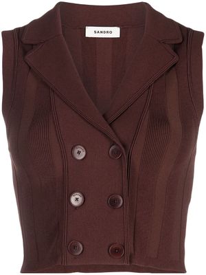 SANDRO double-breasted cropped vest - Brown