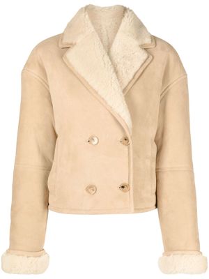 SANDRO double-breasted shearling jacket - Neutrals
