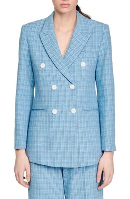 sandro Double-Breasted Tweed Jacket in Blue