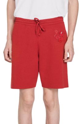 sandro Dragon Patch Knit Shorts in Red