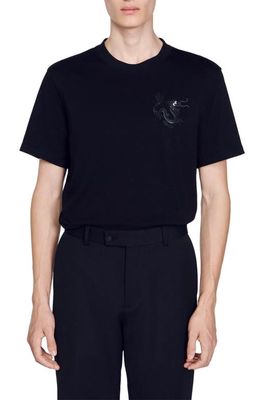 sandro Dragon Patch T-Shirt in Black