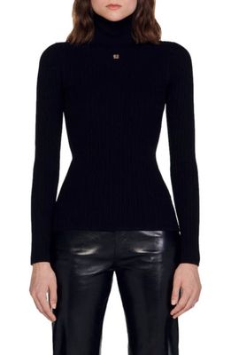 sandro Eline Rib Turtleneck Sweater in Black