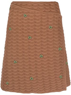 SANDRO embellished crochet-knit wrap skirt - Brown