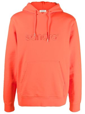 SANDRO embroidered-logo pullover hoodie - Orange