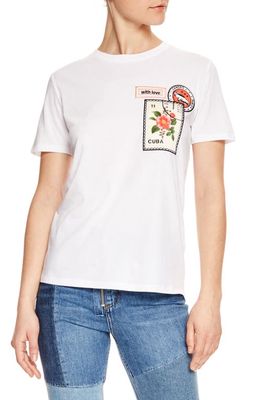 sandro Embroidered Stamp Graphic Tee in Blanc