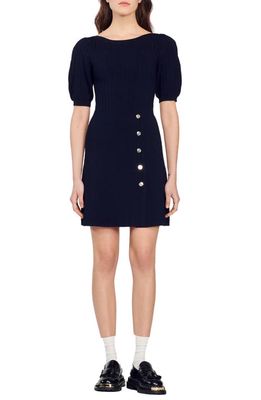 sandro Eugenia Side Button Sweater Dress in Navy Blue