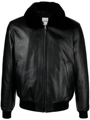 SANDRO faux-fur collar leather jacket - Black