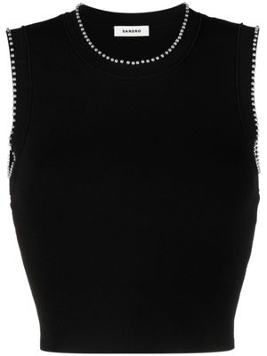 SANDRO faux-pearl embellished crop top - Black