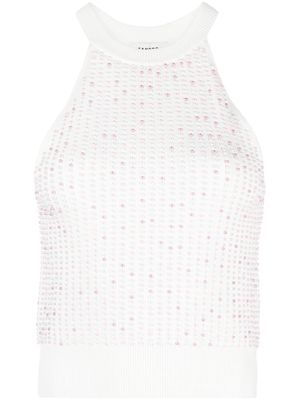 SANDRO faux-pearl ribbed-knit top - White