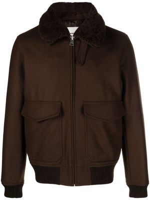 SANDRO faux-shearling trim aviator jacket - Brown