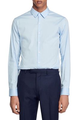 sandro Fitted Stretch Button-Up Shirt in Sky Blue