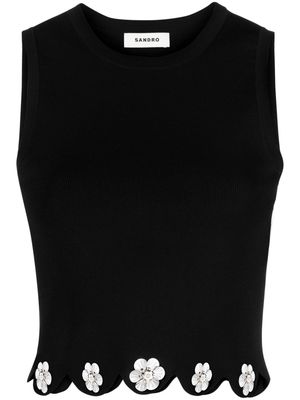 SANDRO floral-appliqué sleeveless top - Black