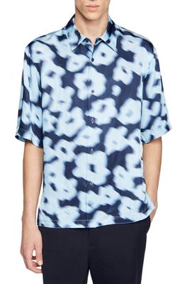 sandro Floral Oversize Button-Up Shirt in Blue
